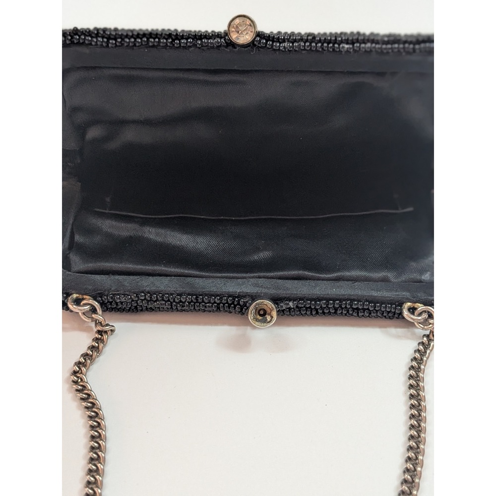 Vtg Richere Black Beaded Evening Purse Hand Made in Japan Rhinestone Clasp - Picture 12 of 17